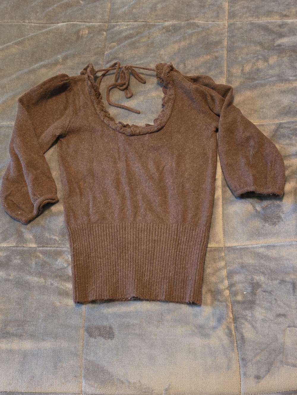 Arden B Brown Scoop Neck  Tie-Back Sweater